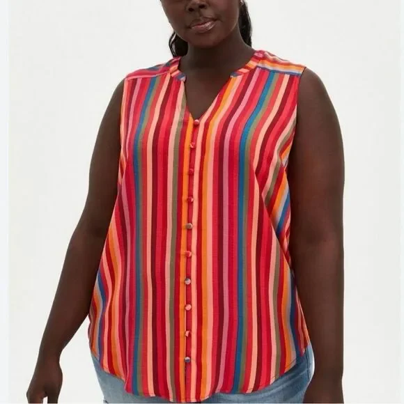 Torrid NWT bright color striped button tank Size 1X - Picture 1 of 6